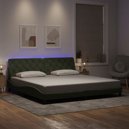 Bed Frame with LED without Mattress Light Gray 76"x79.9" Velvet