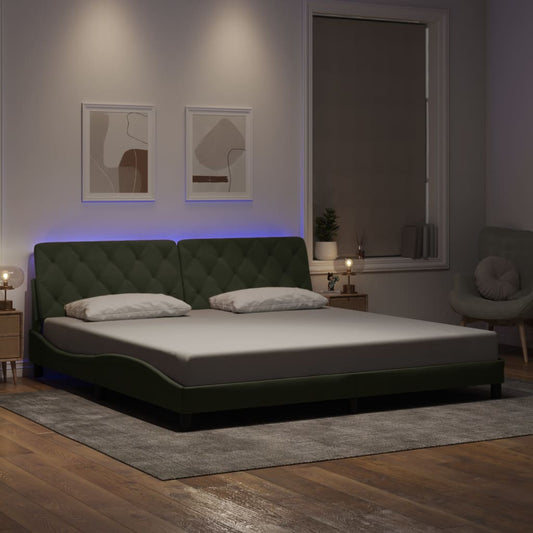 Bed Frame with LED without Mattress Light Gray 76"x79.9" Velvet