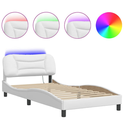 Bed Frame with LED without Mattress "Hvar" White 39.4"x74.8"