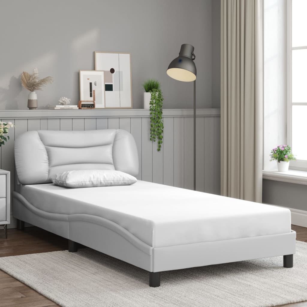 Bed Frame with LED without Mattress "Hvar" White 39.4"x74.8"