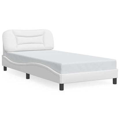 Bed Frame with LED without Mattress "Hvar" White 39.4"x74.8"
