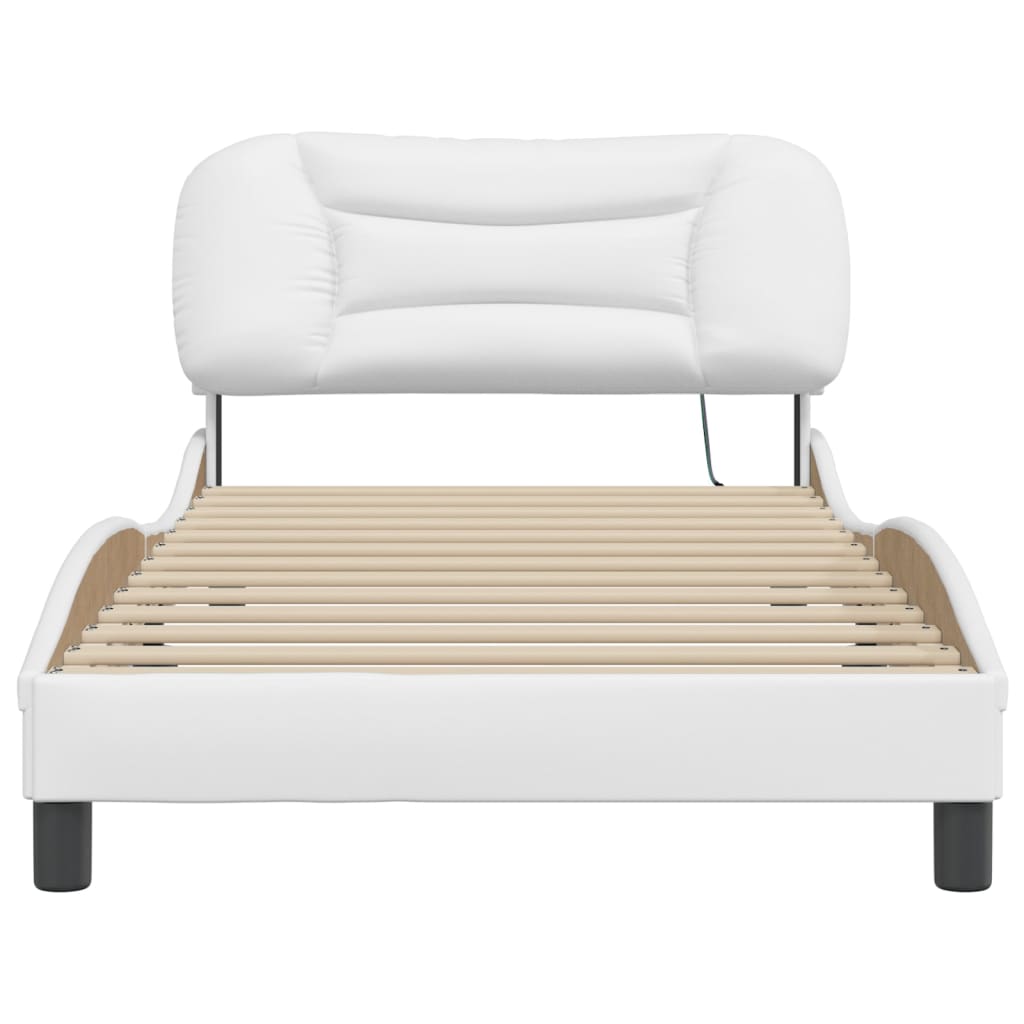 Bed Frame with LED without Mattress "Hvar" White 39.4"x74.8"