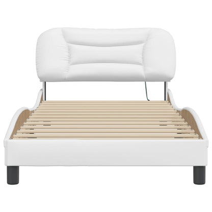 Bed Frame with LED without Mattress "Hvar" White 39.4"x74.8"