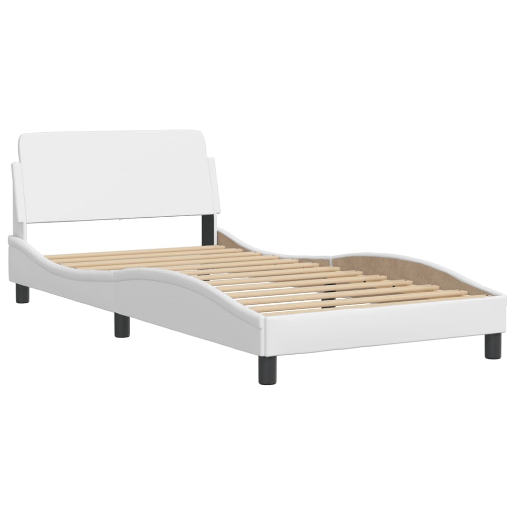 Bed Frame with LED without Mattress "Hvar" White 39.4"x74.8"