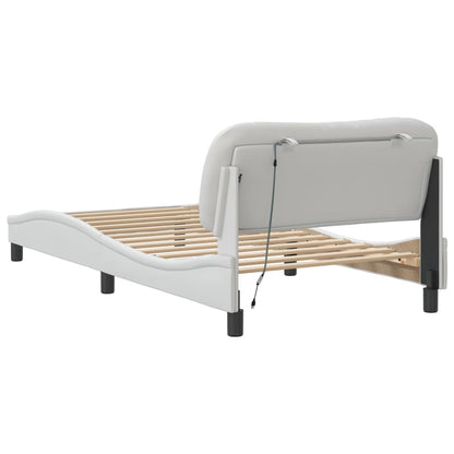 Bed Frame with LED without Mattress "Hvar" White 39.4"x74.8"