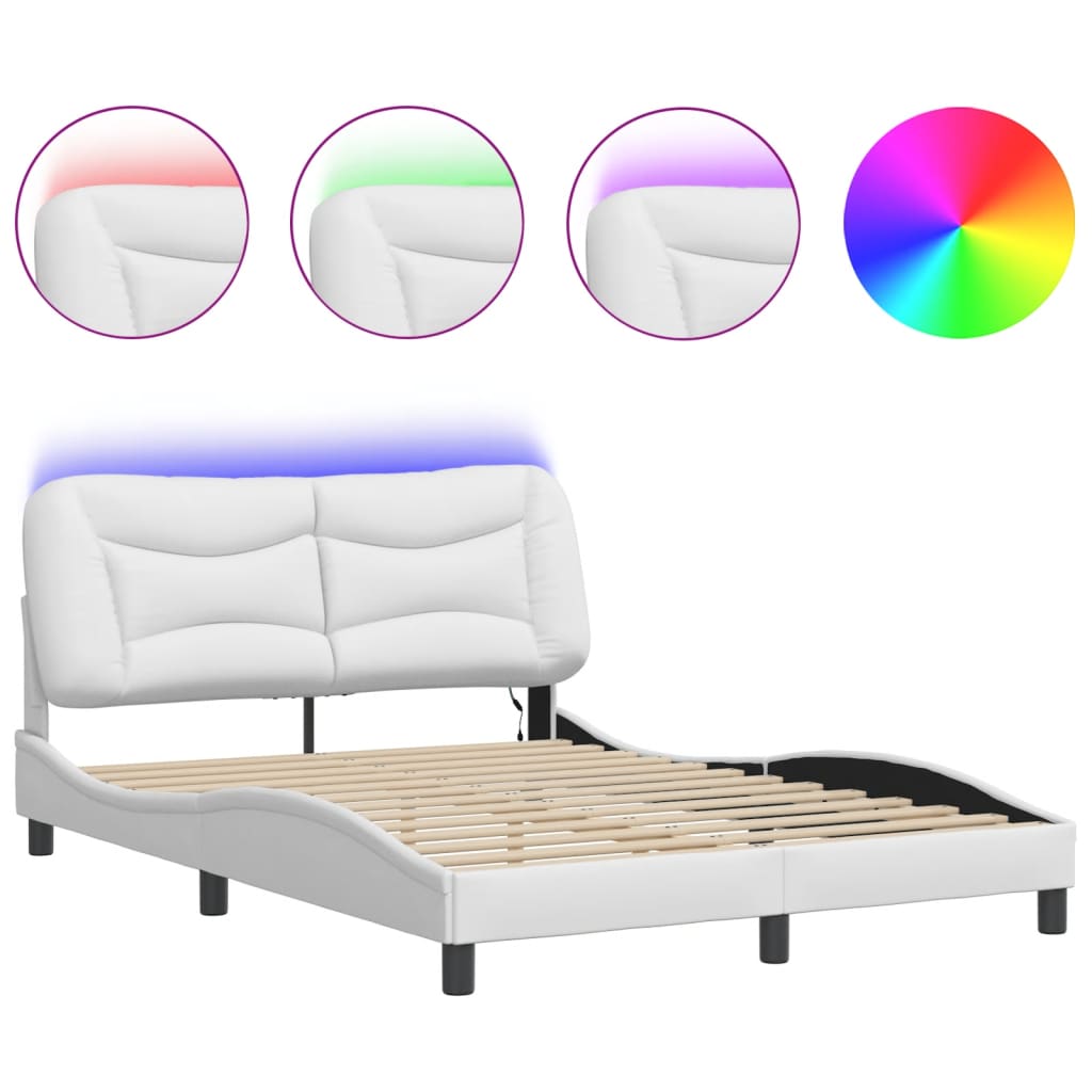 Bed Frame with LED without Mattress "Hvar" White 53.9"x74.8"