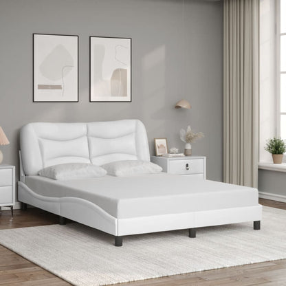 Bed Frame with LED without Mattress "Hvar" White 53.9"x74.8"