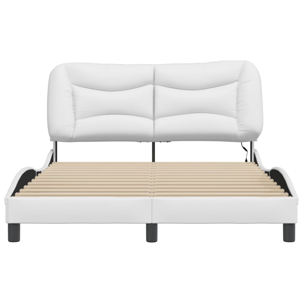 Bed Frame with LED without Mattress "Hvar" White 53.9"x74.8"