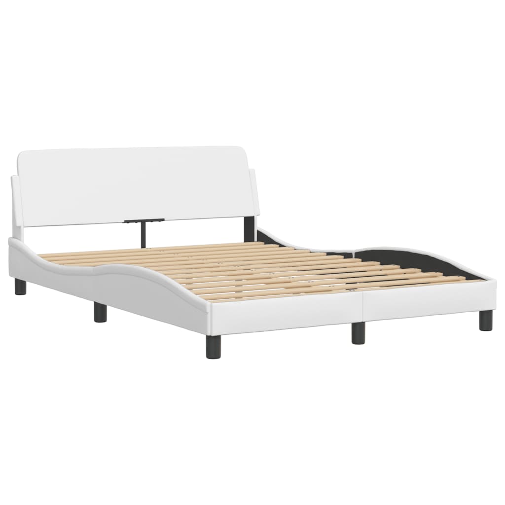 Bed Frame with LED without Mattress "Hvar" White 53.9"x74.8"
