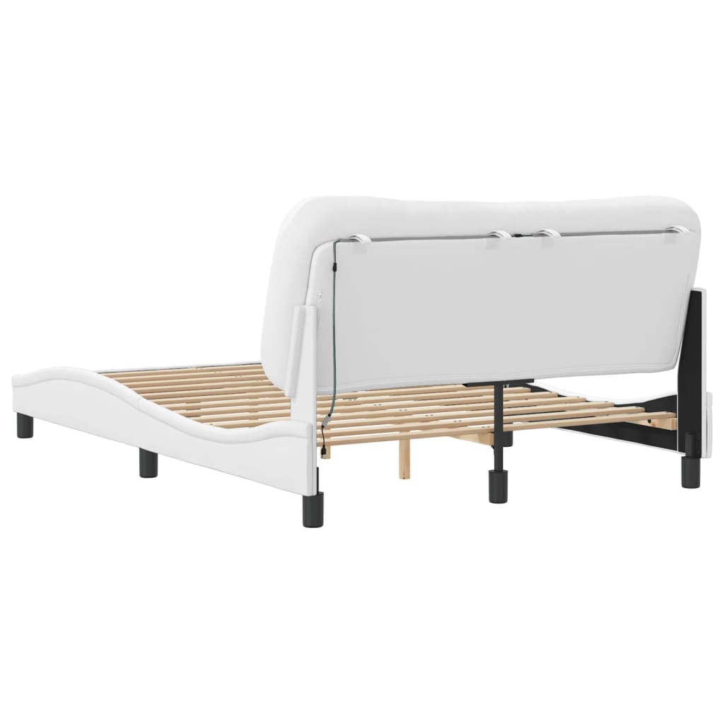 Bed Frame with LED without Mattress "Hvar" White 53.9"x74.8"