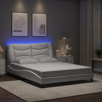 Bed Frame with LED without Mattress "Hvar" White 53.9"x74.8"