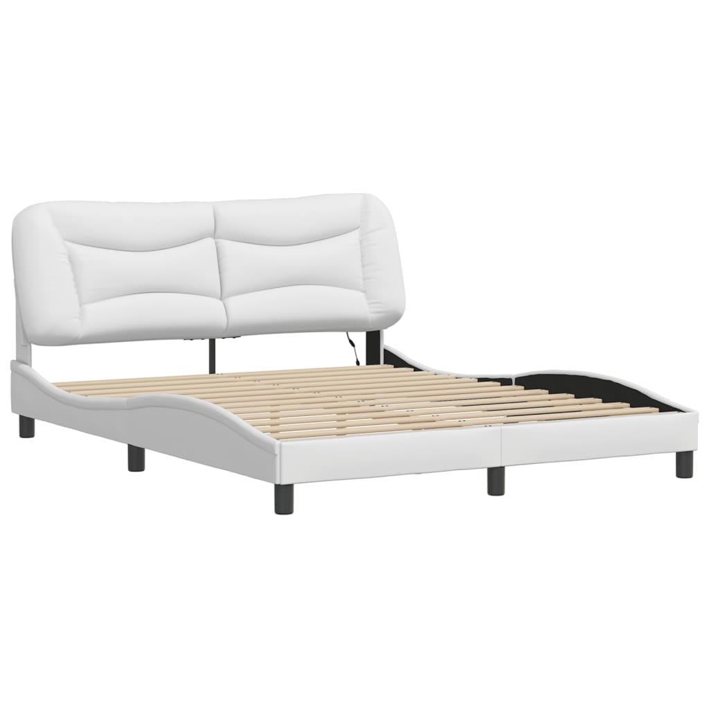 Bed Frame with LED without Mattress "Hvar" White 59.8"x79.9"
