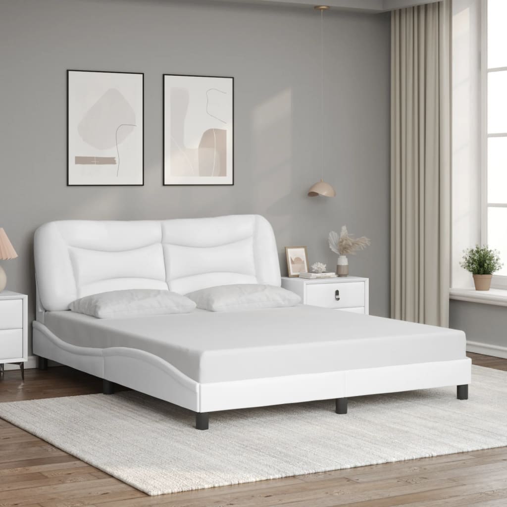 Bed Frame with LED without Mattress "Hvar" White 59.8"x79.9"