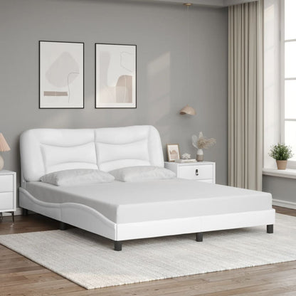 Bed Frame with LED without Mattress "Hvar" White 59.8"x79.9"