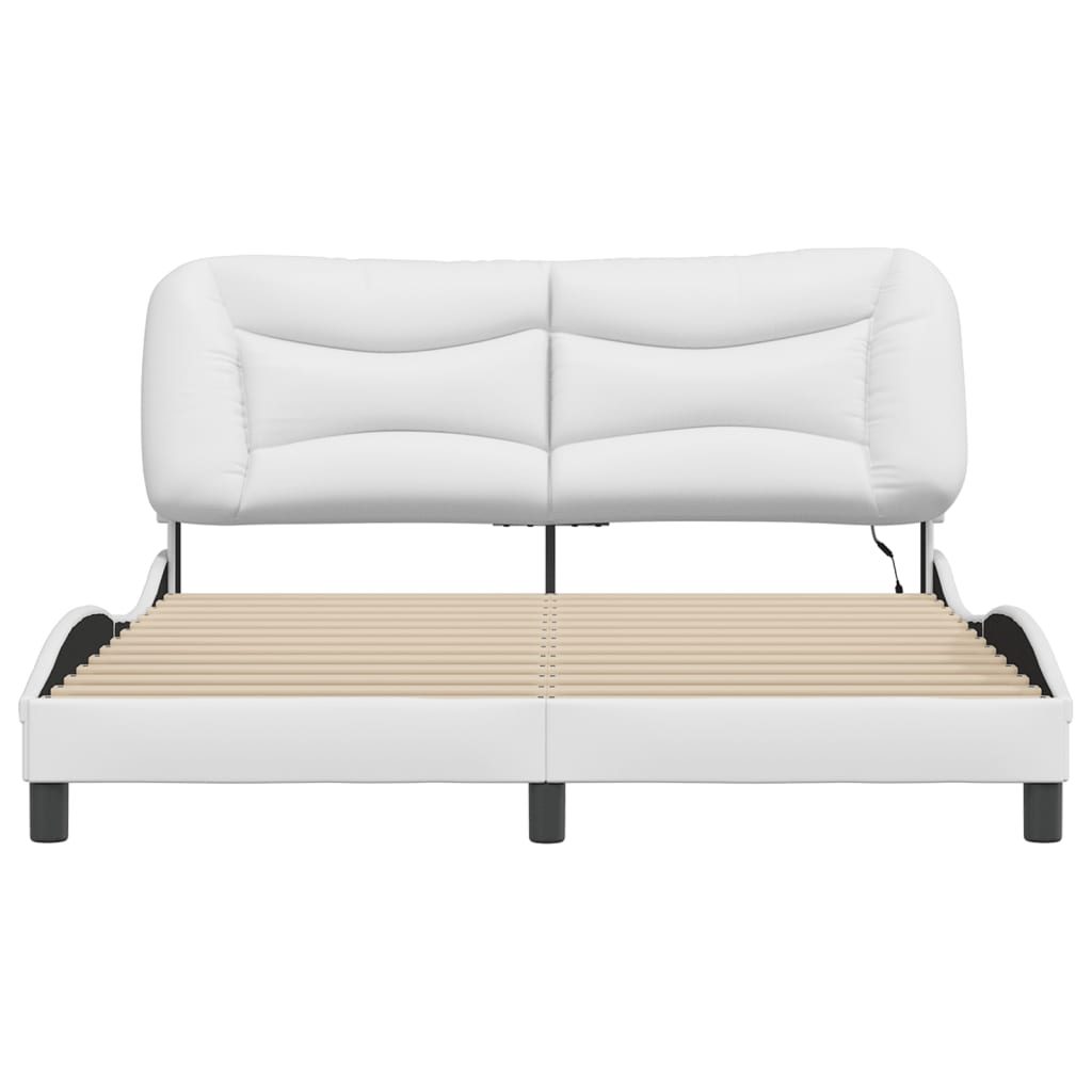 Bed Frame with LED without Mattress "Hvar" White 59.8"x79.9"