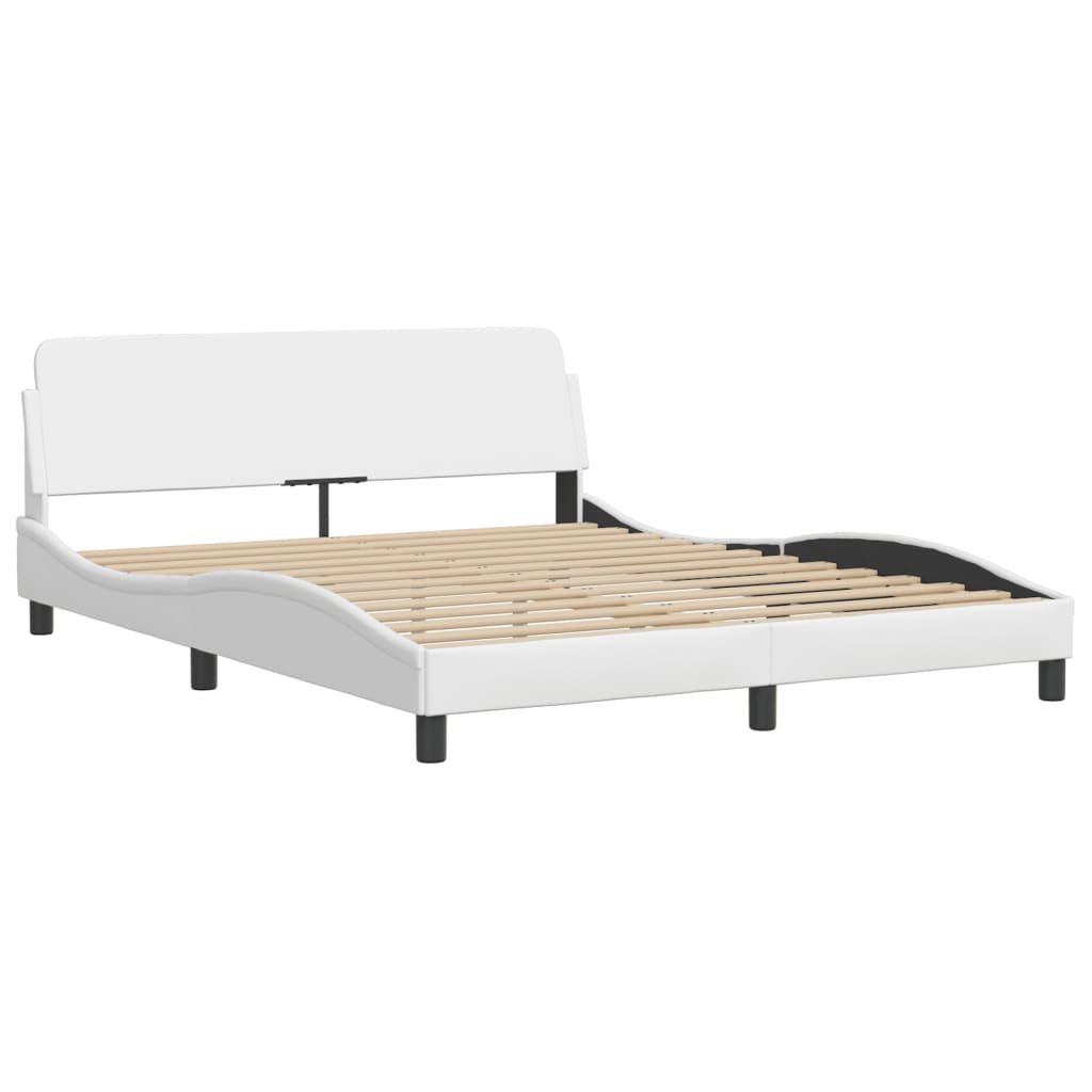 Bed Frame with LED without Mattress "Hvar" White 59.8"x79.9"