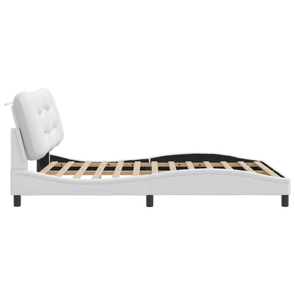 Bed Frame with LED without Mattress "Hvar" White 59.8"x79.9"