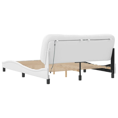 Bed Frame with LED without Mattress "Hvar" White 59.8"x79.9"