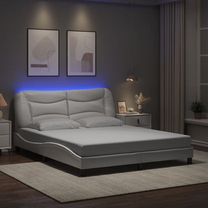 Bed Frame with LED without Mattress "Hvar" White 59.8"x79.9"