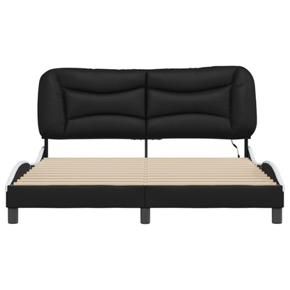 Bed Frame Black and White Faux leather, Metal, Pine Wood, Plywood
