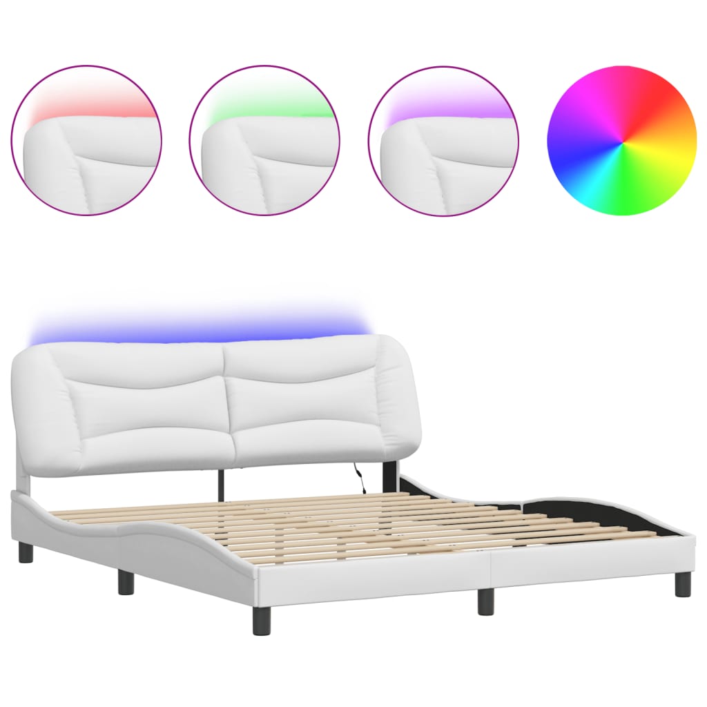 Bed Frame with LED without Mattress "Hvar" White 76"x79.9"