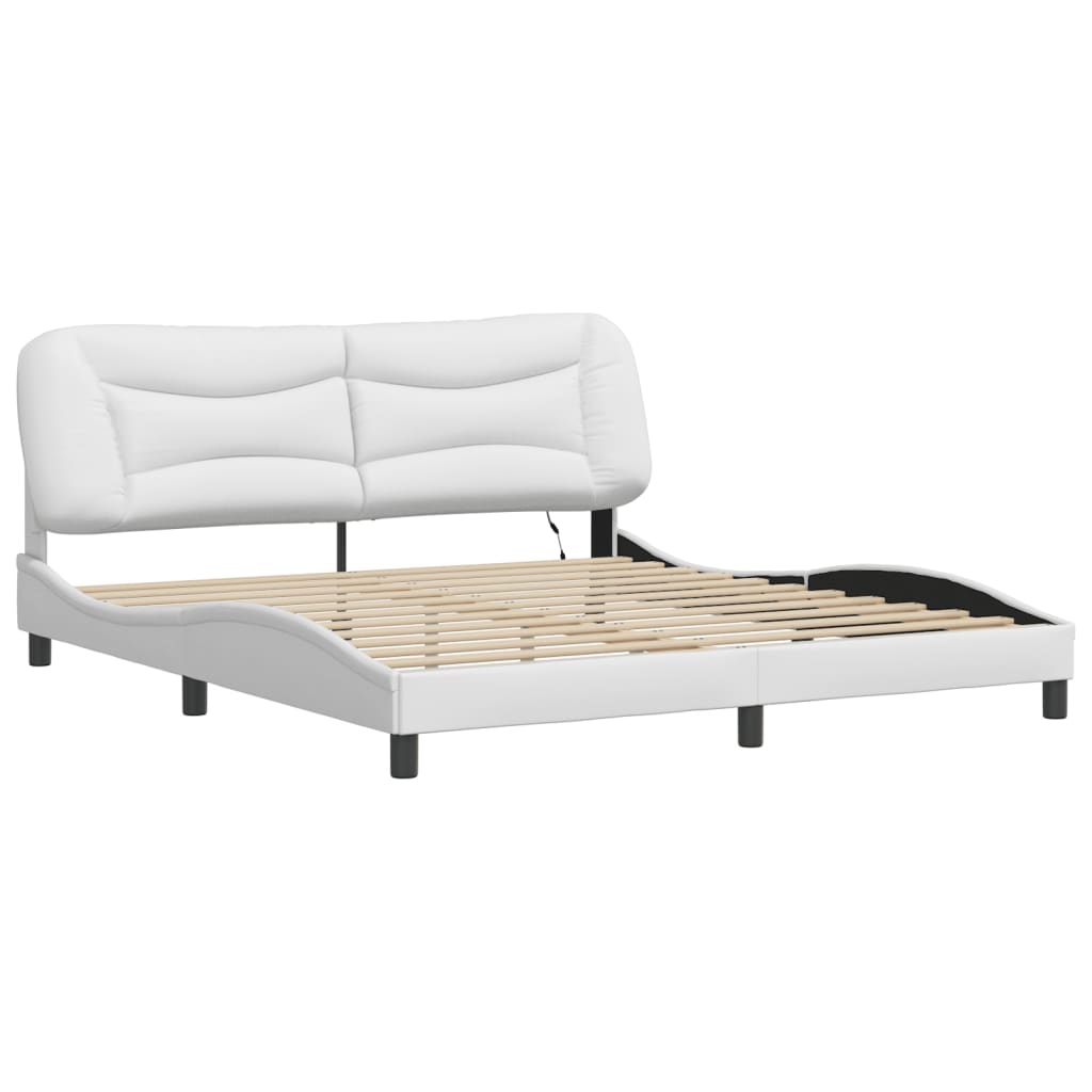 Bed Frame with LED without Mattress "Hvar" White 76"x79.9"