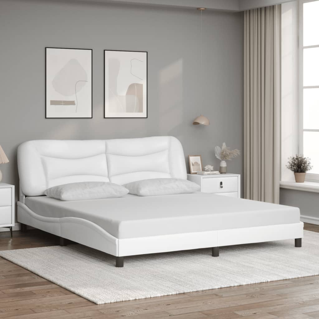 Bed Frame with LED without Mattress "Hvar" White 76"x79.9"