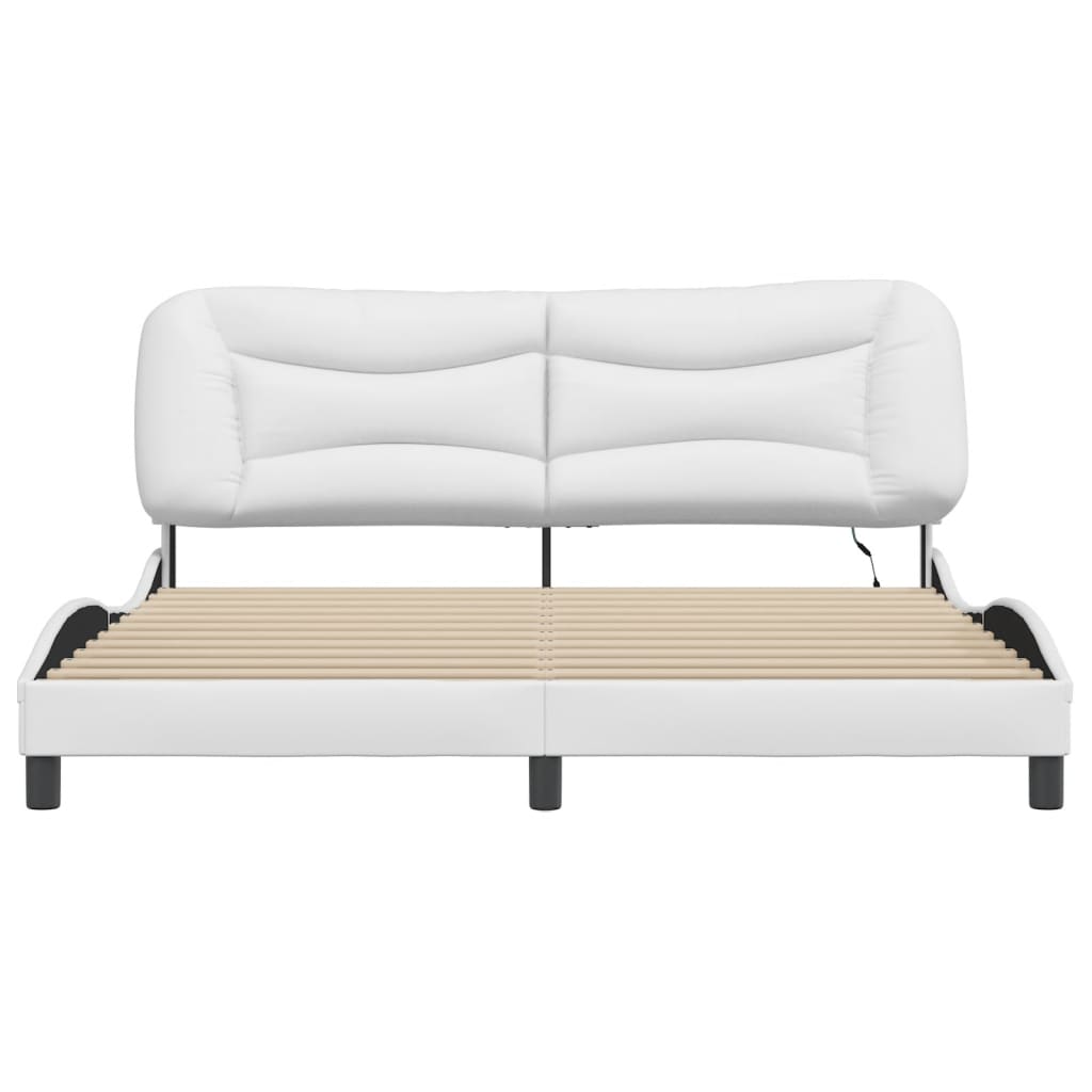 Bed Frame with LED without Mattress "Hvar" White 76"x79.9"