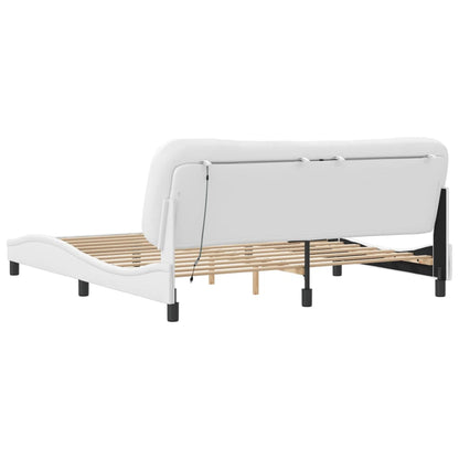 Bed Frame with LED without Mattress "Hvar" White 76"x79.9"