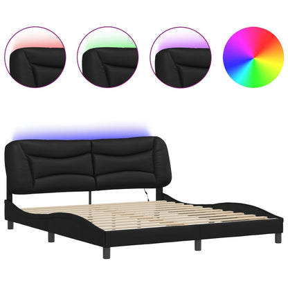 Bed Frame with LED without Mattress "Hvar" Black 72"x83.9"