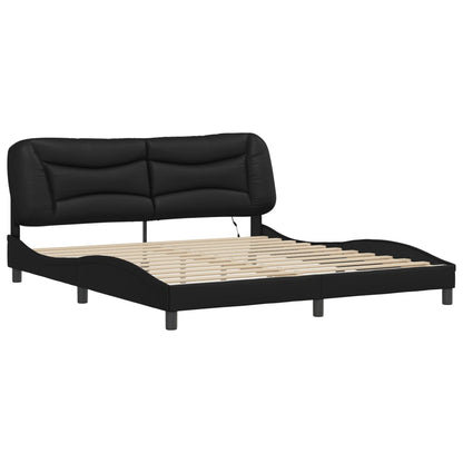 Bed Frame with LED without Mattress "Hvar" Black 72"x83.9"