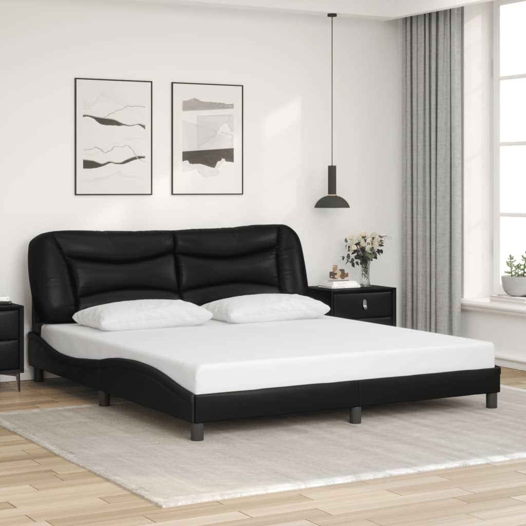 Bed Frame with LED without Mattress "Hvar" Black 72"x83.9"