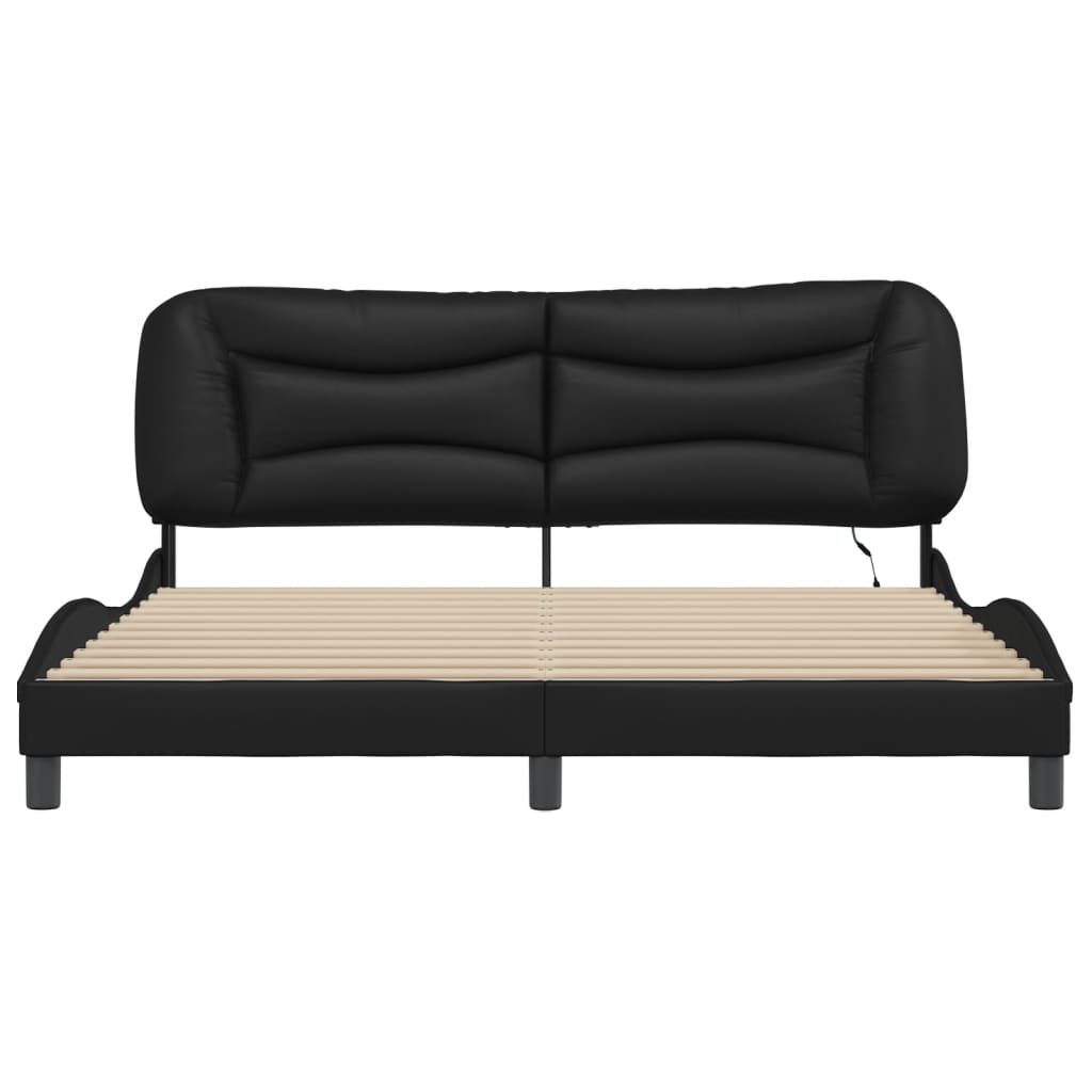 Bed Frame with LED without Mattress "Hvar" Black 72"x83.9"