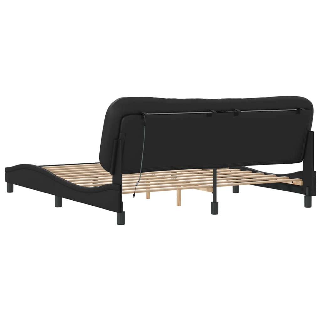 Bed Frame with LED without Mattress "Hvar" Black 72"x83.9"