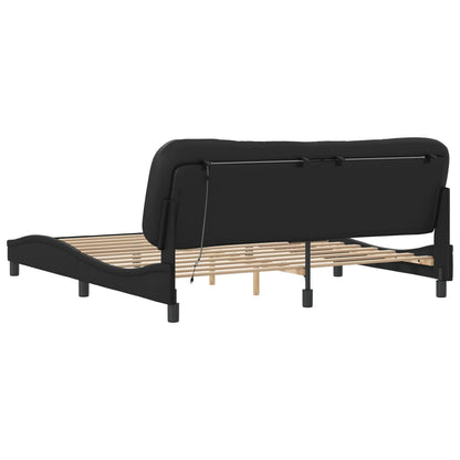 Bed Frame with LED without Mattress "Hvar" Black 72"x83.9"