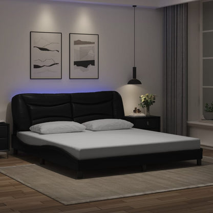 Bed Frame with LED without Mattress "Hvar" Black 72"x83.9"