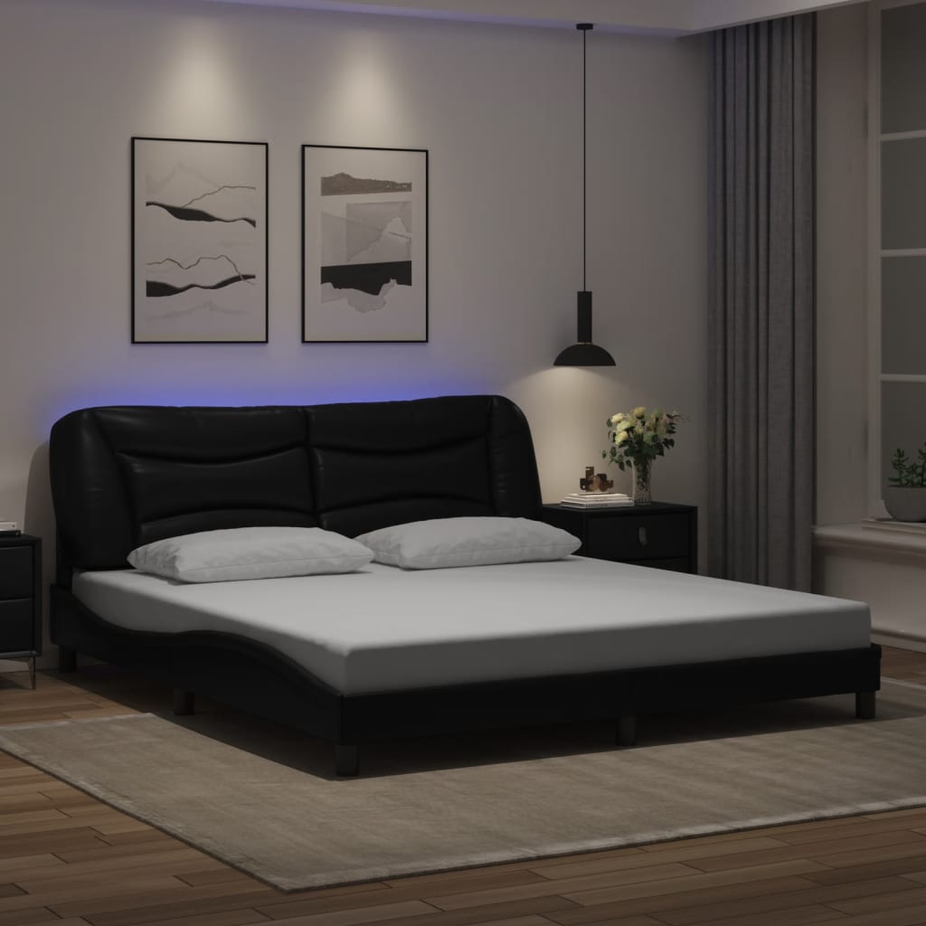 Bed Frame with LED without Mattress "Hvar" Black 72"x83.9"