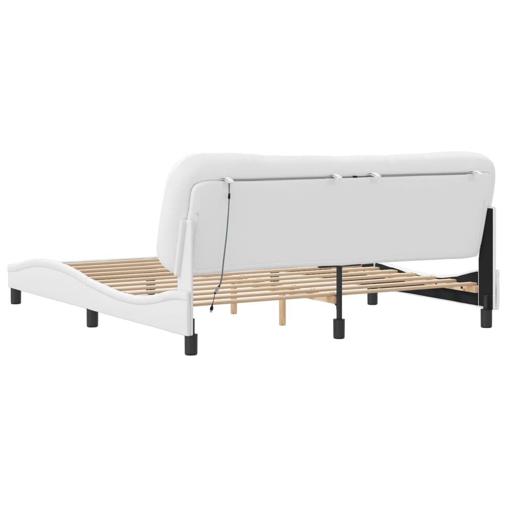 Bed Frame with LED without Mattress "Hvar" White 72"x83.9"