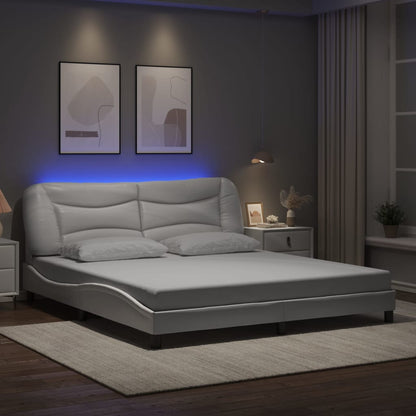 Bed Frame with LED without Mattress "Hvar" White 72"x83.9"