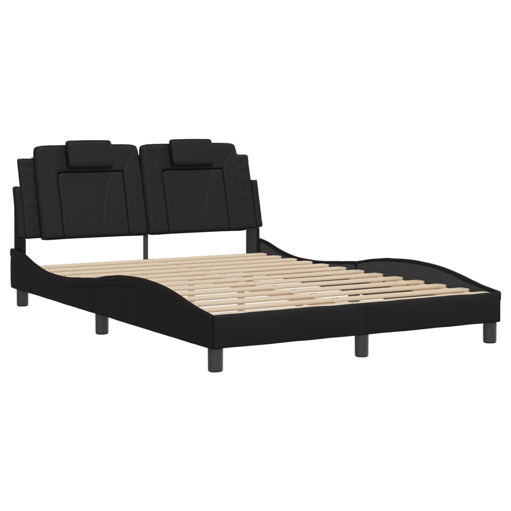 Bed Frame Black Faux leather, metal, solid pine wood, plywood