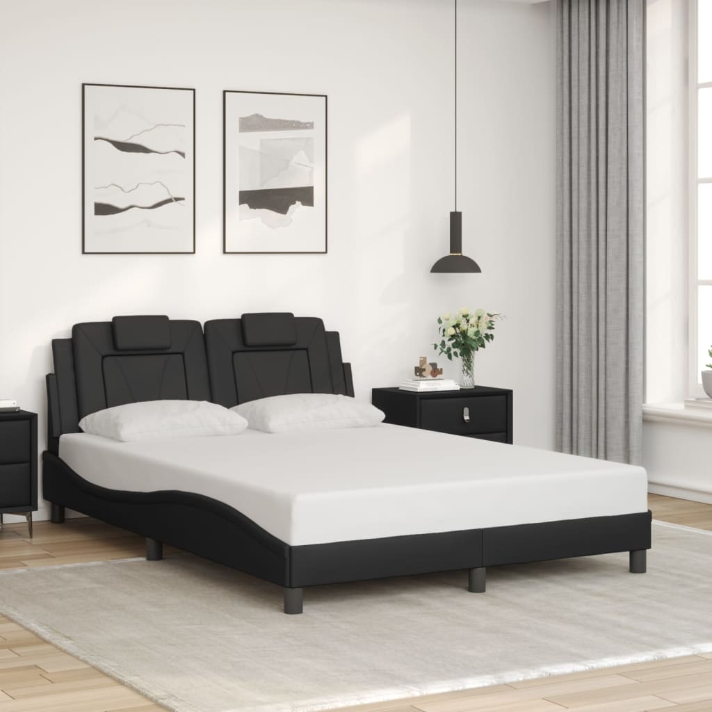 Bed Frame Black Faux leather, metal, solid pine wood, plywood
