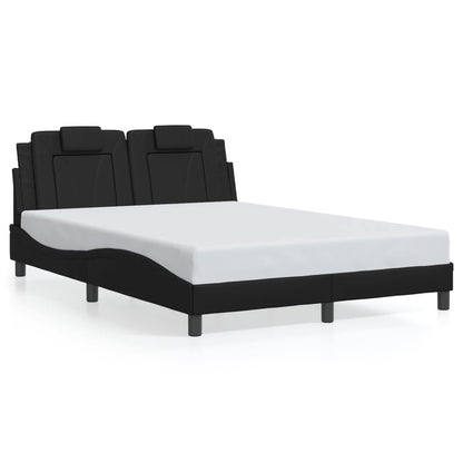 Bed Frame Black Faux leather, metal, solid pine wood, plywood