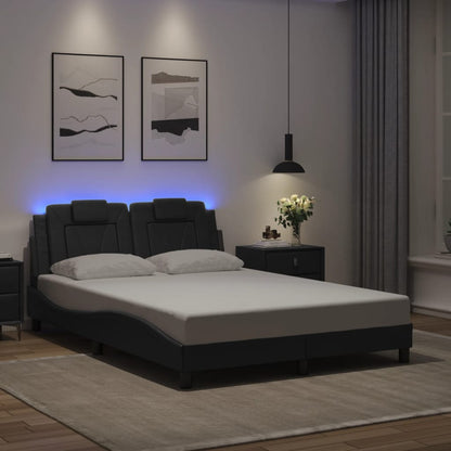 Bed Frame Black Faux leather, metal, solid pine wood, plywood