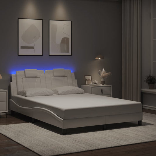 Bed Frame "Viana" with LED without Mattress White 53.9"x74.8"