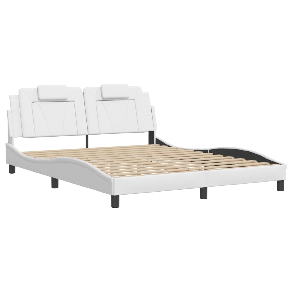 Bed Frame "Viana" with LED without Mattress White 59.8"x79.9"