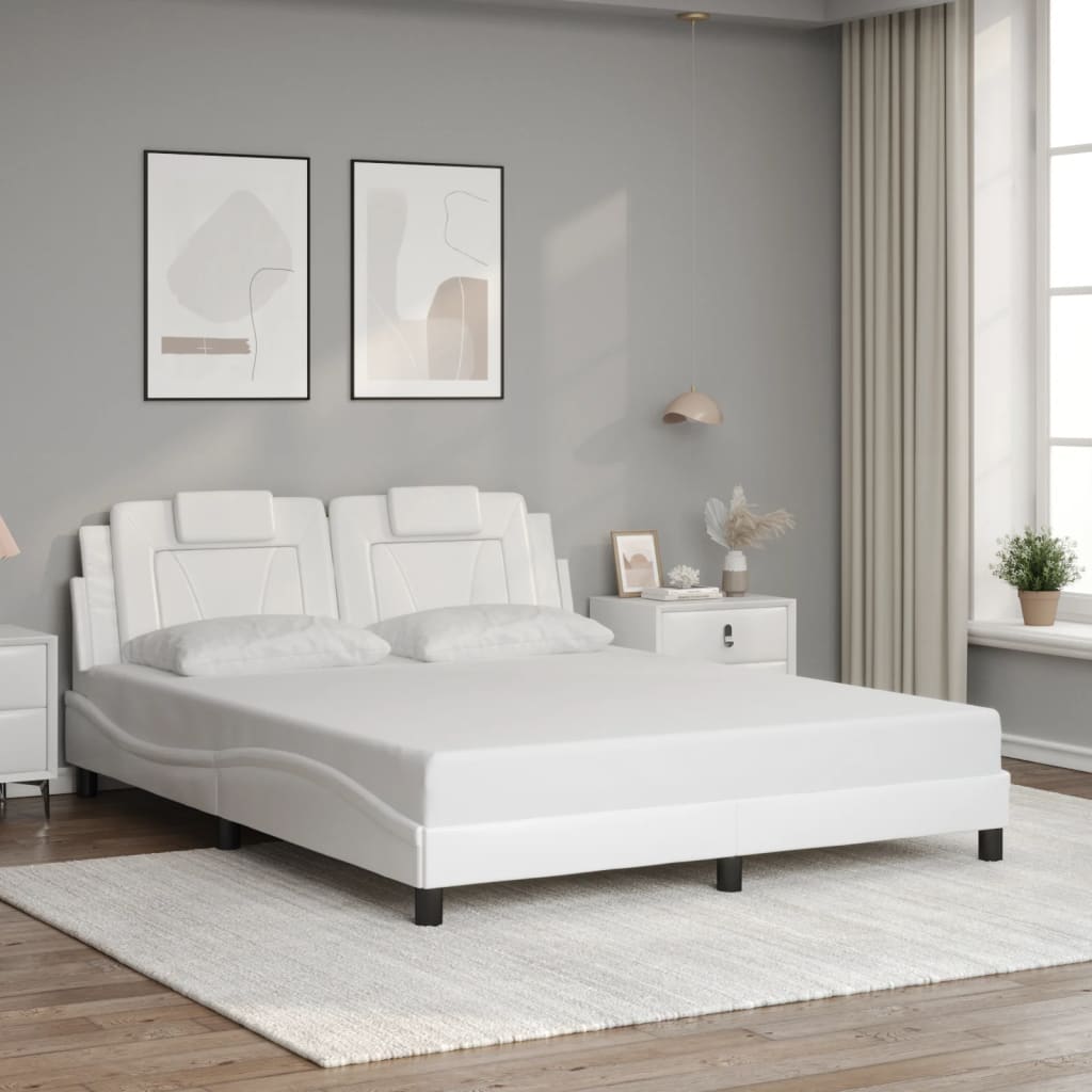 Bed Frame "Viana" with LED without Mattress White 59.8"x79.9"