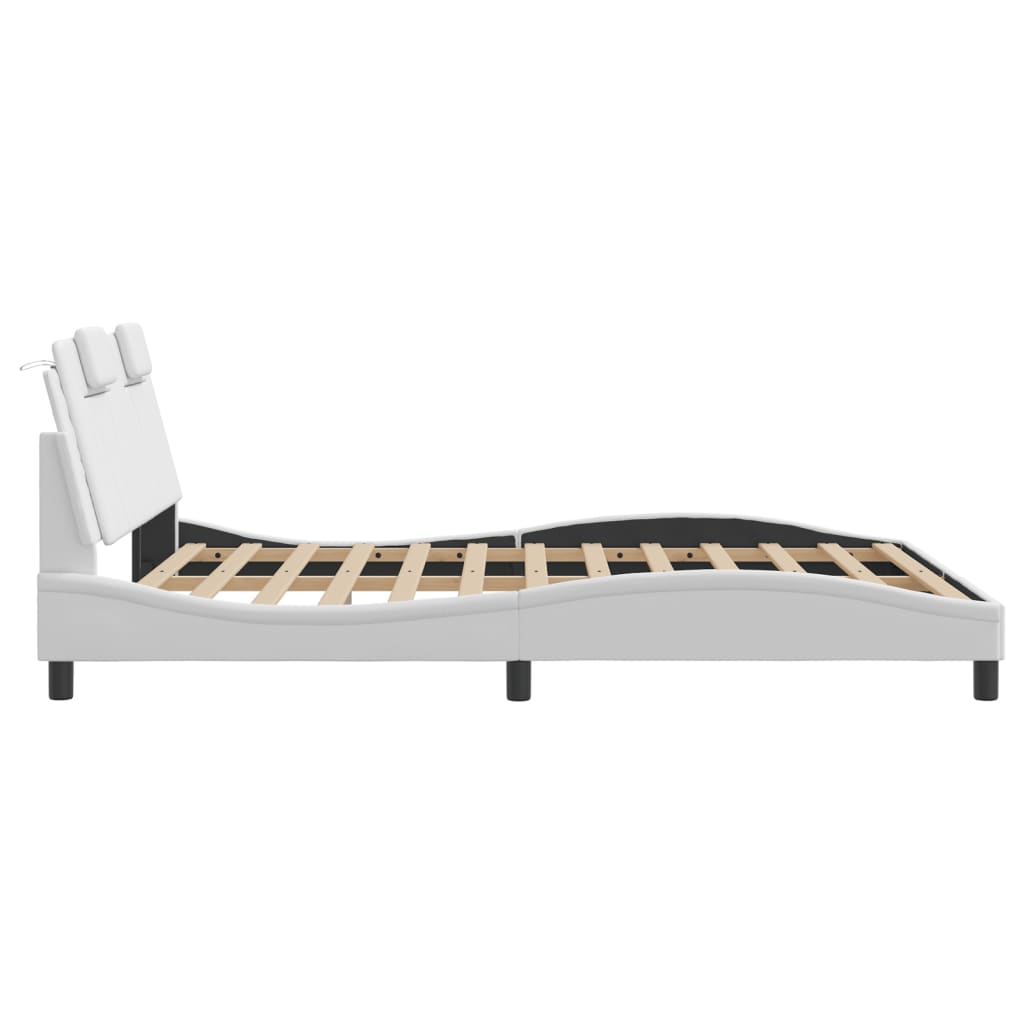 Bed Frame "Viana" with LED without Mattress White 59.8"x79.9"