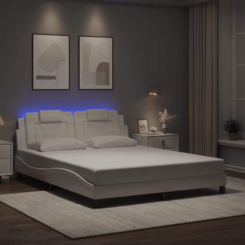 Bed Frame "Viana" with LED without Mattress White 59.8"x79.9"
