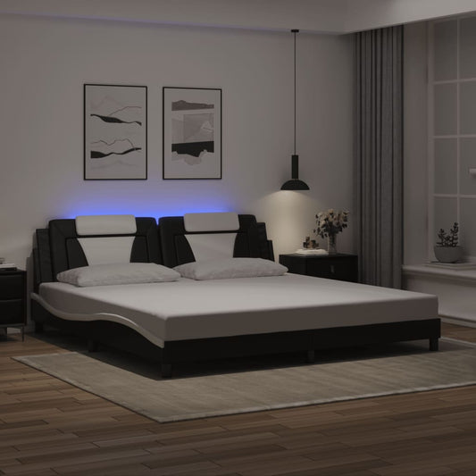 Bed Frame "Viana" with LED without Mattress Black and White 76"x79.9"
