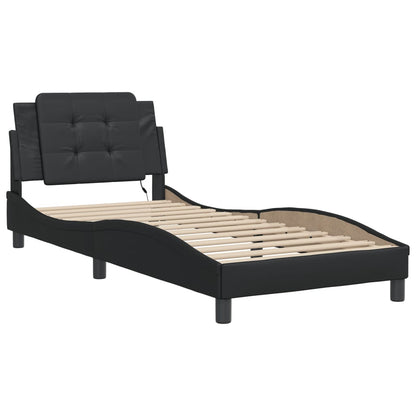 Bed Frame with LED without Mattress "Zadar" Black 39.4"x74.8"
